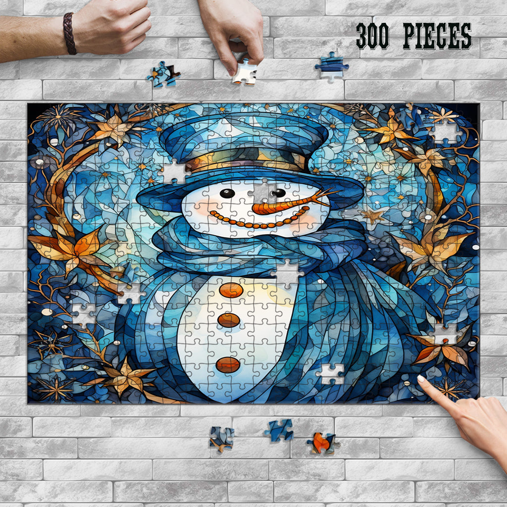 Rectangle Puzzles for All Ages – High-Quality, Durable, and Fun Jigsaw with Precision Laser-Cut Pieces | Stained Glass Art - Christmas Snowman