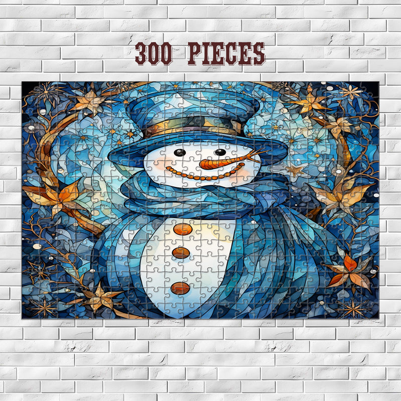 Rectangle Puzzles for All Ages – High-Quality, Durable, and Fun Jigsaw with Precision Laser-Cut Pieces | Stained Glass Art - Christmas Snowman