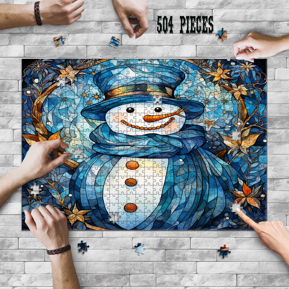 Rectangle Puzzles for All Ages – High-Quality, Durable, and Fun Jigsaw with Precision Laser-Cut Pieces | Stained Glass Art - Christmas Snowman