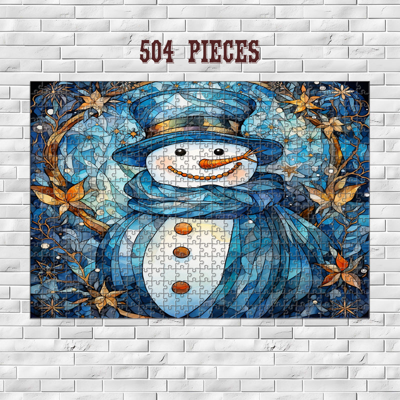 Rectangle Puzzles for All Ages – High-Quality, Durable, and Fun Jigsaw with Precision Laser-Cut Pieces | Stained Glass Art - Christmas Snowman