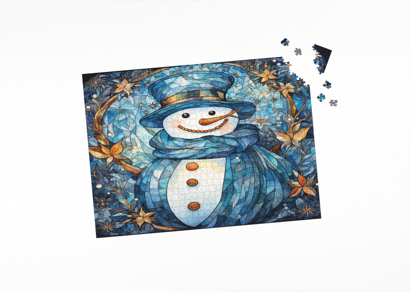 Rectangle Puzzles for All Ages – High-Quality, Durable, and Fun Jigsaw with Precision Laser-Cut Pieces | Stained Glass Art - Christmas Snowman