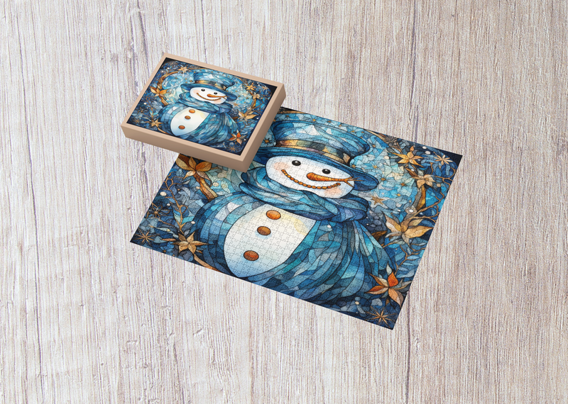 Rectangle Puzzles for All Ages – High-Quality, Durable, and Fun Jigsaw with Precision Laser-Cut Pieces | Stained Glass Art - Christmas Snowman