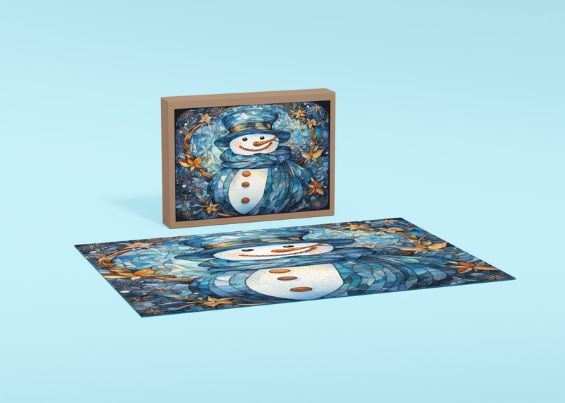 Rectangle Puzzles for All Ages – High-Quality, Durable, and Fun Jigsaw with Precision Laser-Cut Pieces | Stained Glass Art - Christmas Snowman