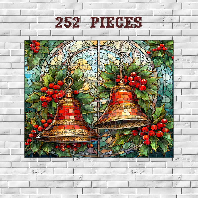 Rectangle Puzzles for All Ages – High-Quality, Durable, and Fun Jigsaw with Precision Laser-Cut Pieces | Stained Glass Art -Christmas Bells