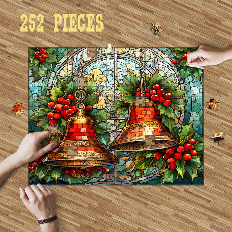 Rectangle Puzzles for All Ages – High-Quality, Durable, and Fun Jigsaw with Precision Laser-Cut Pieces | Stained Glass Art -Christmas Bells