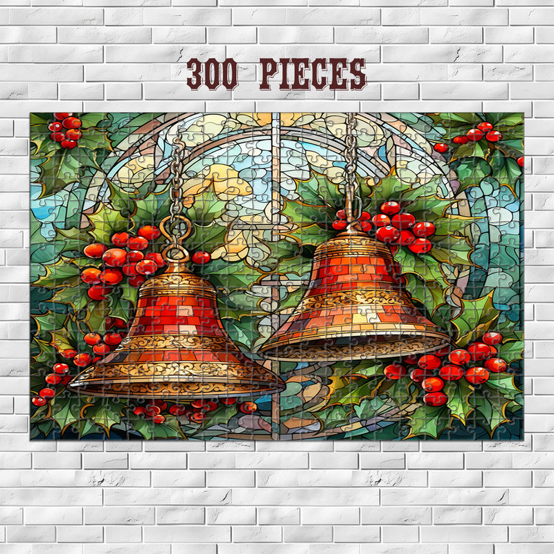 Rectangle Puzzles for All Ages – High-Quality, Durable, and Fun Jigsaw with Precision Laser-Cut Pieces | Stained Glass Art -Christmas Bells