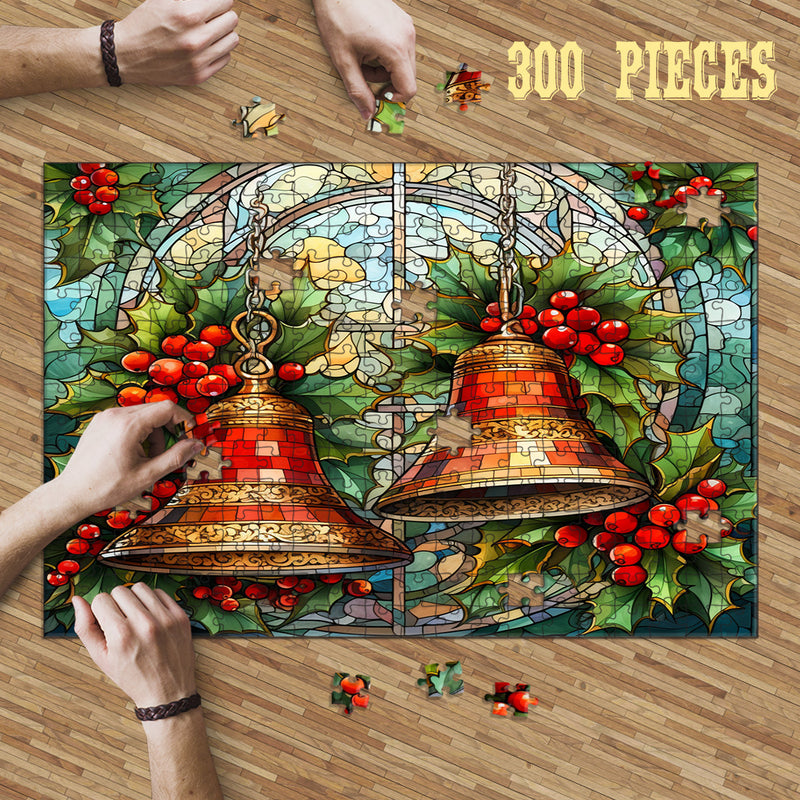 Rectangle Puzzles for All Ages – High-Quality, Durable, and Fun Jigsaw with Precision Laser-Cut Pieces | Stained Glass Art -Christmas Bells