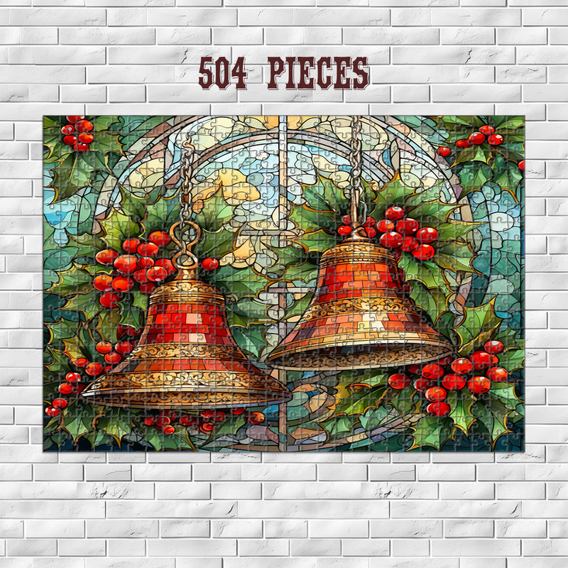 Rectangle Puzzles for All Ages – High-Quality, Durable, and Fun Jigsaw with Precision Laser-Cut Pieces | Stained Glass Art -Christmas Bells