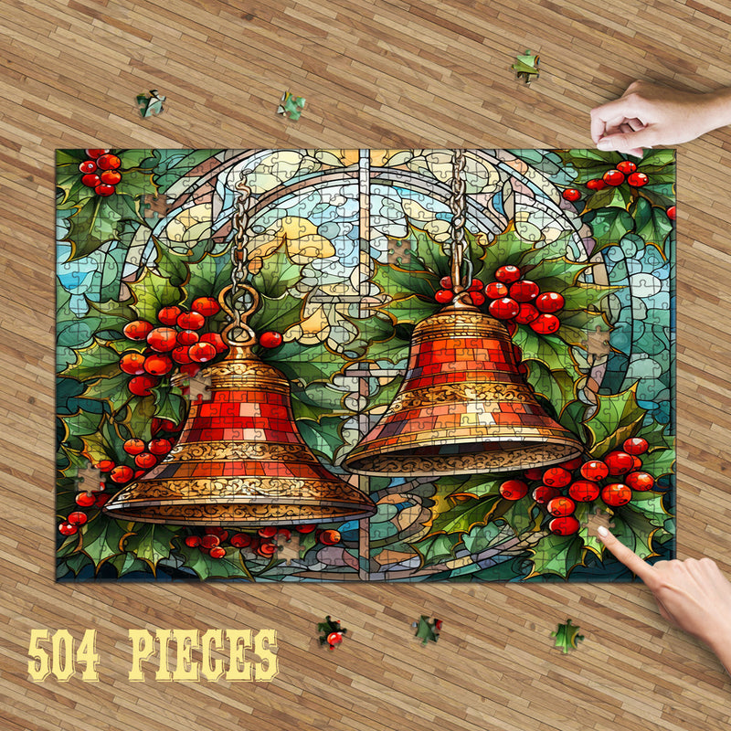 Rectangle Puzzles for All Ages – High-Quality, Durable, and Fun Jigsaw with Precision Laser-Cut Pieces | Stained Glass Art -Christmas Bells