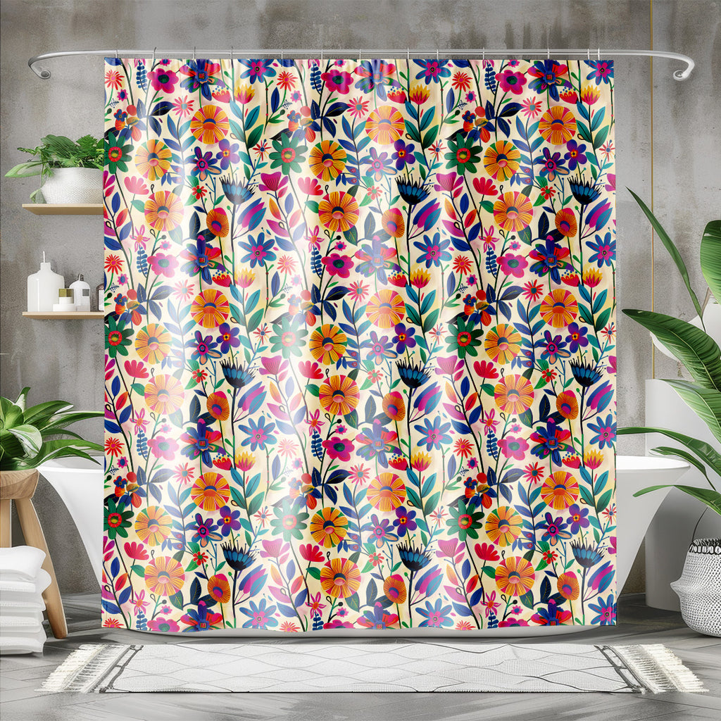 colorful garden shower curtain product mockup