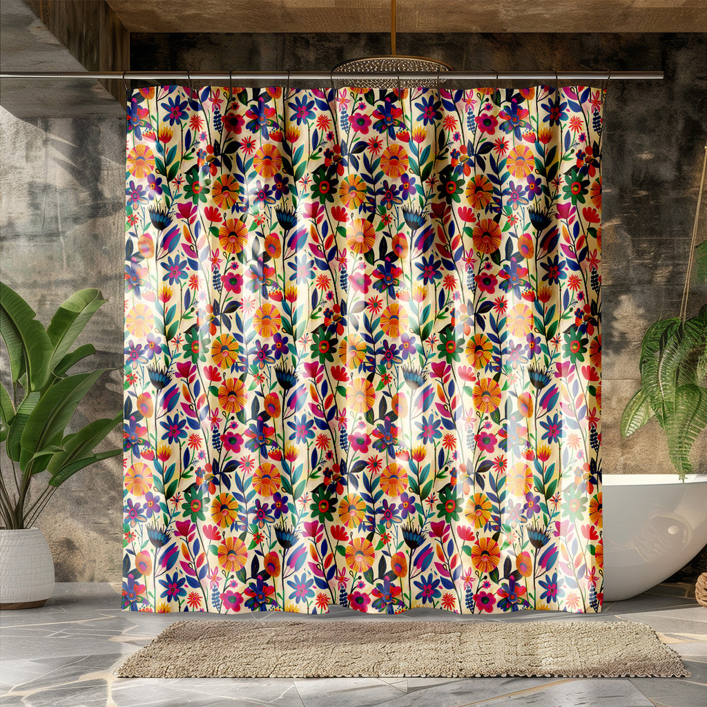 colorful garden shower curtain product mockup