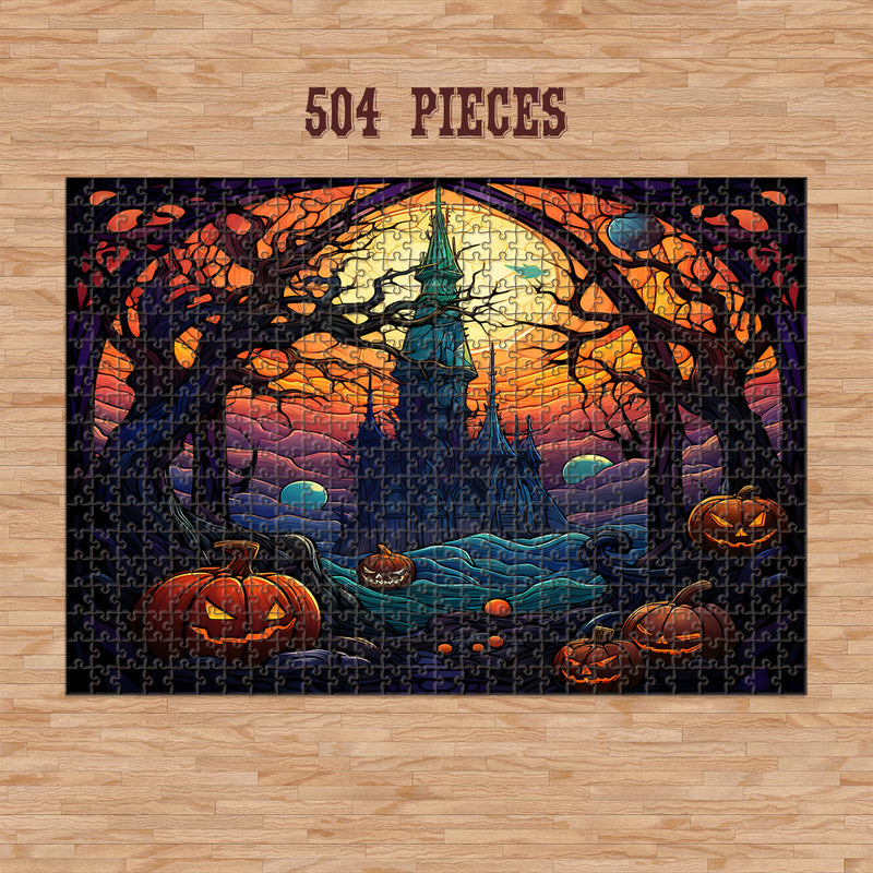 Rectangle Puzzles for All Ages – High-Quality, Durable, and Fun Jigsaw with Precision Laser-Cut Pieces | Stained Glass Art - Creepy Castle