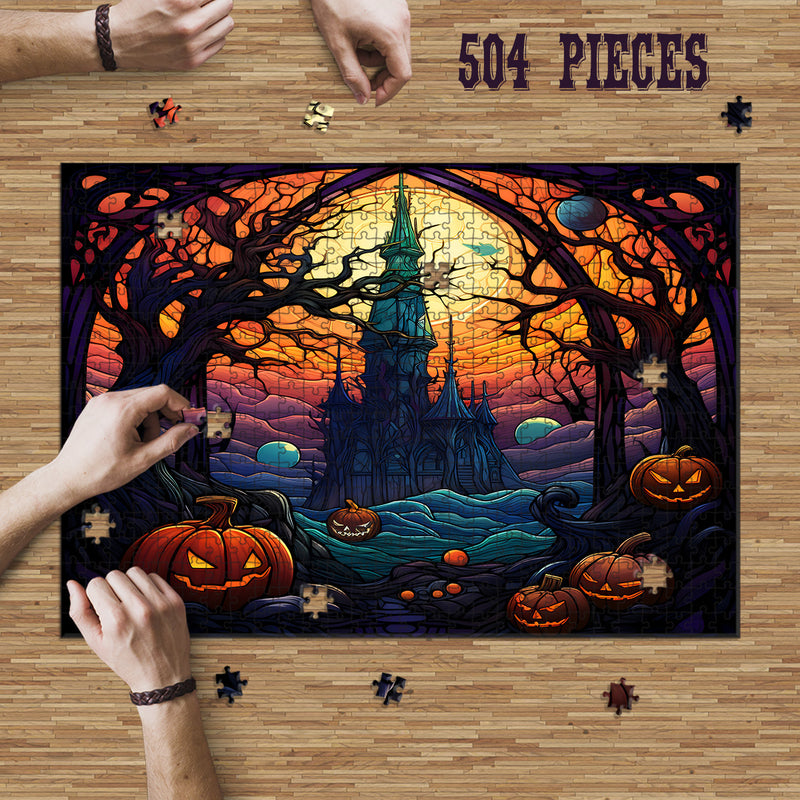 Rectangle Puzzles for All Ages – High-Quality, Durable, and Fun Jigsaw with Precision Laser-Cut Pieces | Stained Glass Art - Creepy Castle