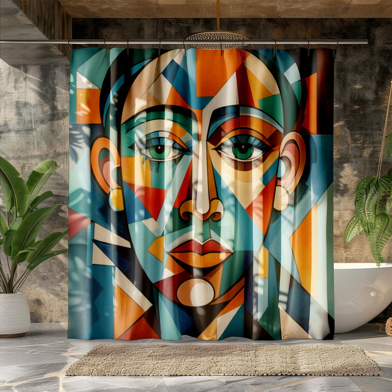 Abstract Cubism Woman Shower Curtain | Lightweight 100% Polyester, Water and Mildew Resistant, Multiple sizes with Hooks