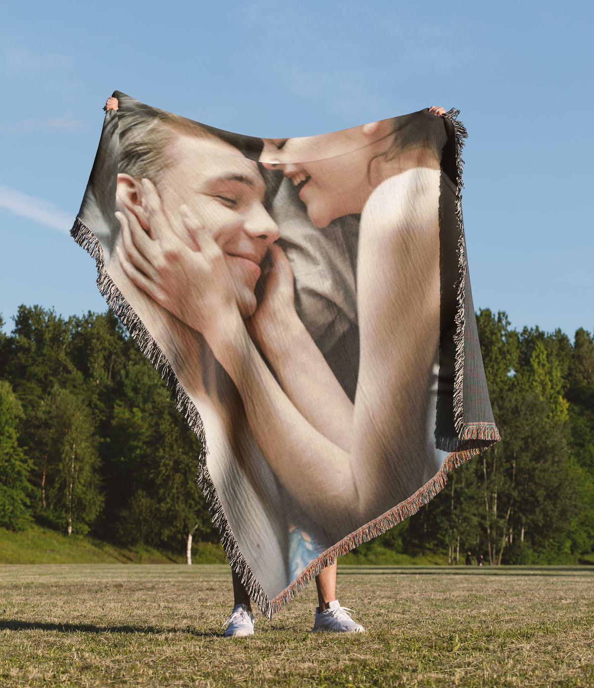 Personalized anniversary photo blanket in 60 by 80 inch size