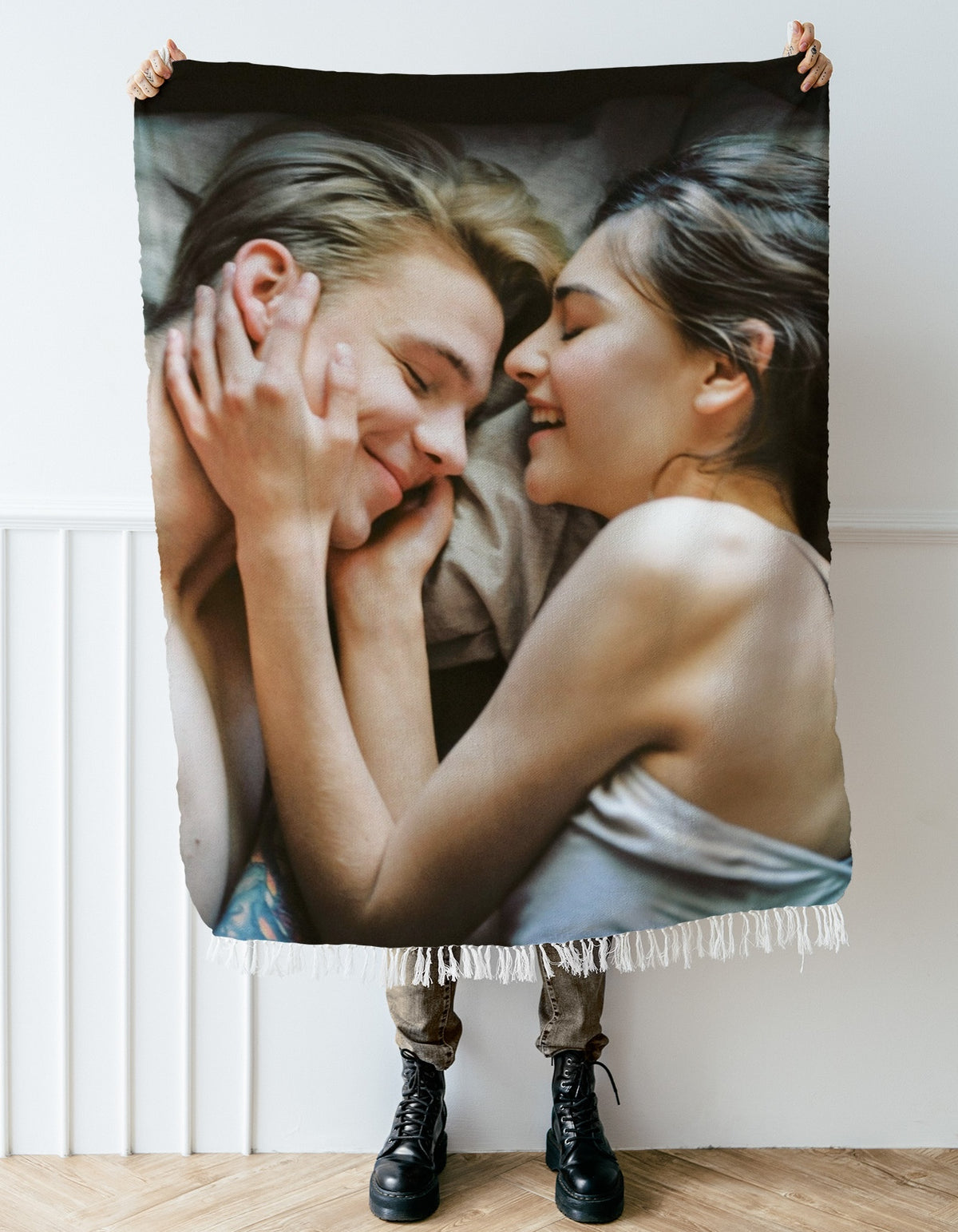 Personalized couple photo blanket in 52 by 37 inch size