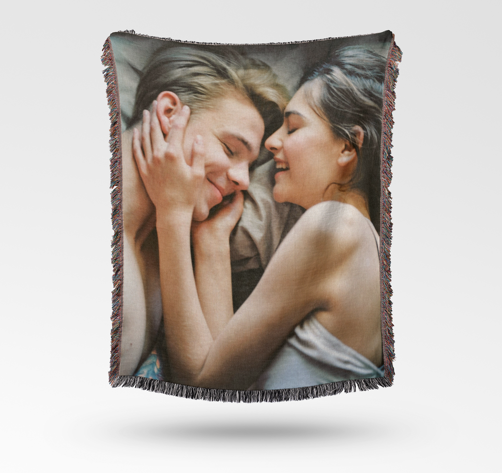 Custom photo blanket for couples with full-size personalized picture
