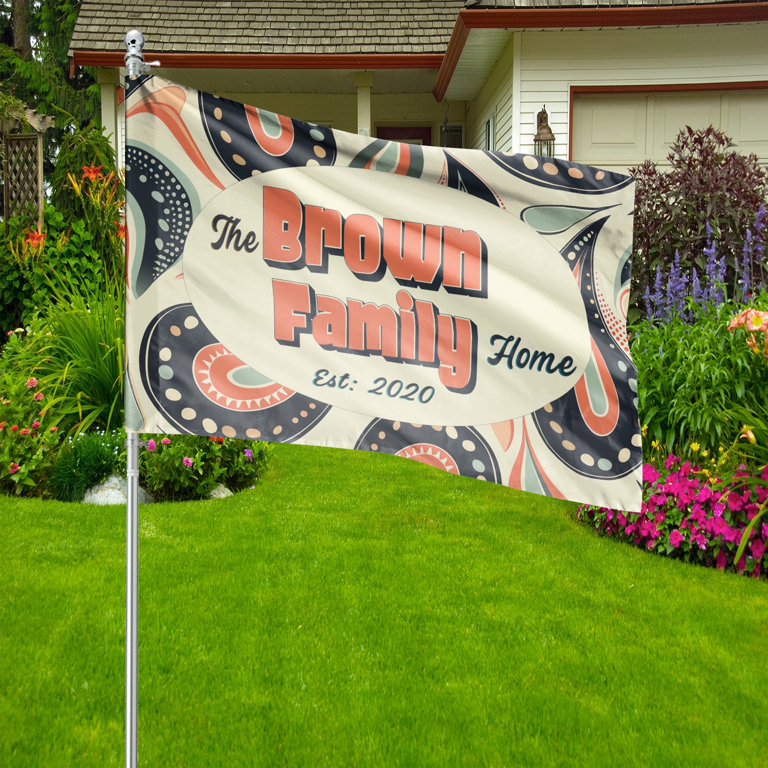 Custom HOUSE FLAGS | Welcome Garden Flag | Personalized Name | Double-Sided, UV Resistant Polyester | Pretty Paisley