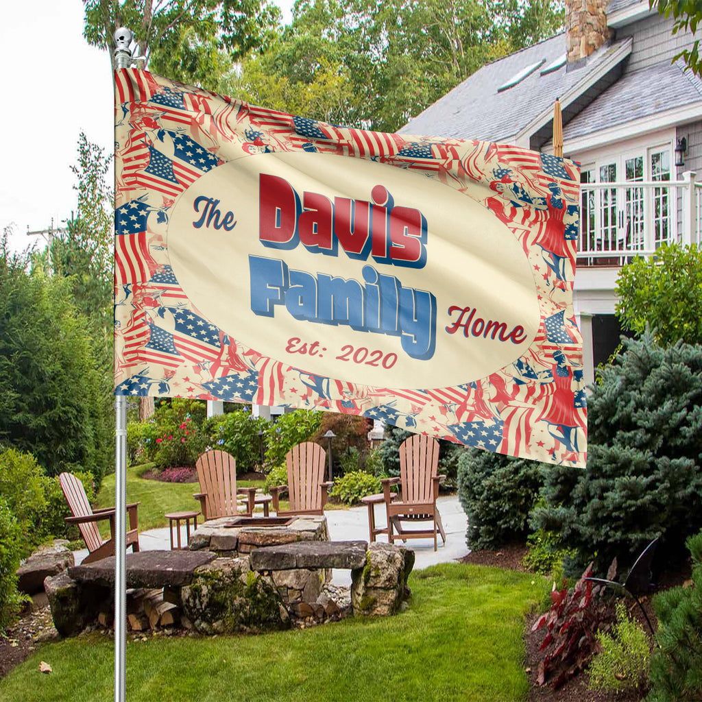Custom horizontal patriotic flag for a family home