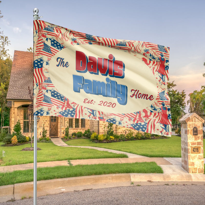 Custom HOUSE FLAGS | Welcome Garden Flag | Personalized Name | Double-Sided, UV Resistant Polyester | Vintage US Flag