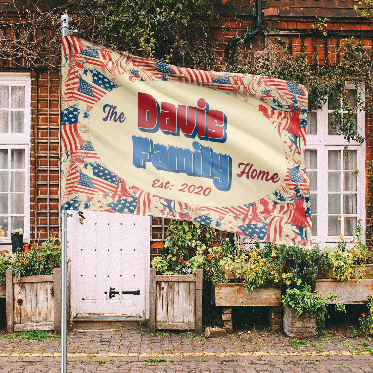 Custom HOUSE FLAGS | Welcome Garden Flag | Personalized Name | Double-Sided, UV Resistant Polyester | Vintage US Flag