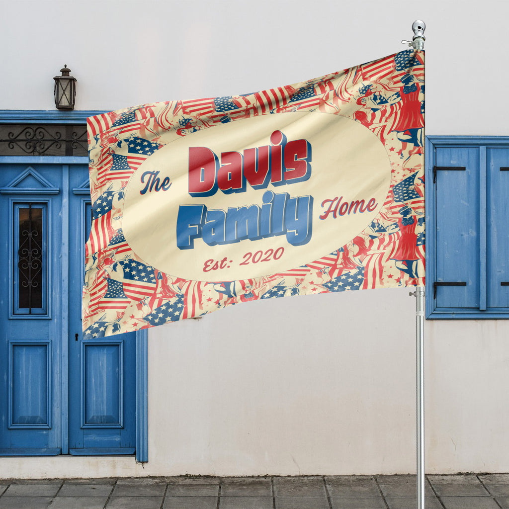 Custom HOUSE FLAGS | Welcome Garden Flag | Personalized Name | Double-Sided, UV Resistant Polyester | Vintage US Flag
