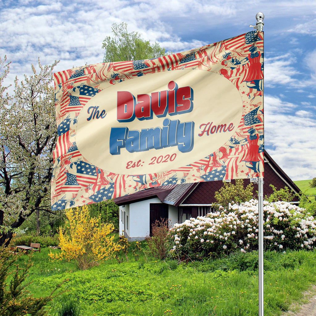 Custom HOUSE FLAGS | Welcome Garden Flag | Personalized Name | Double-Sided, UV Resistant Polyester | Vintage US Flag