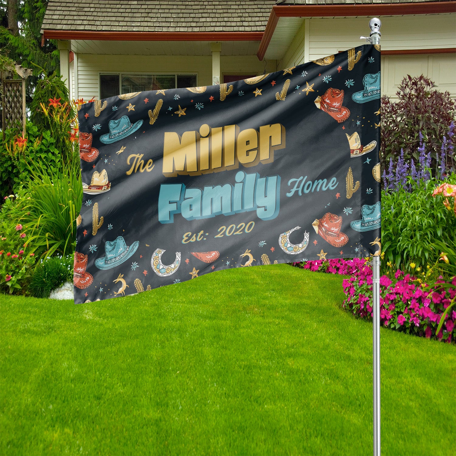 Custom HOUSE FLAGS | Welcome Garden Flag | Personalized Name | Double-Sided, UV Resistant Polyester | South Western Cowboy