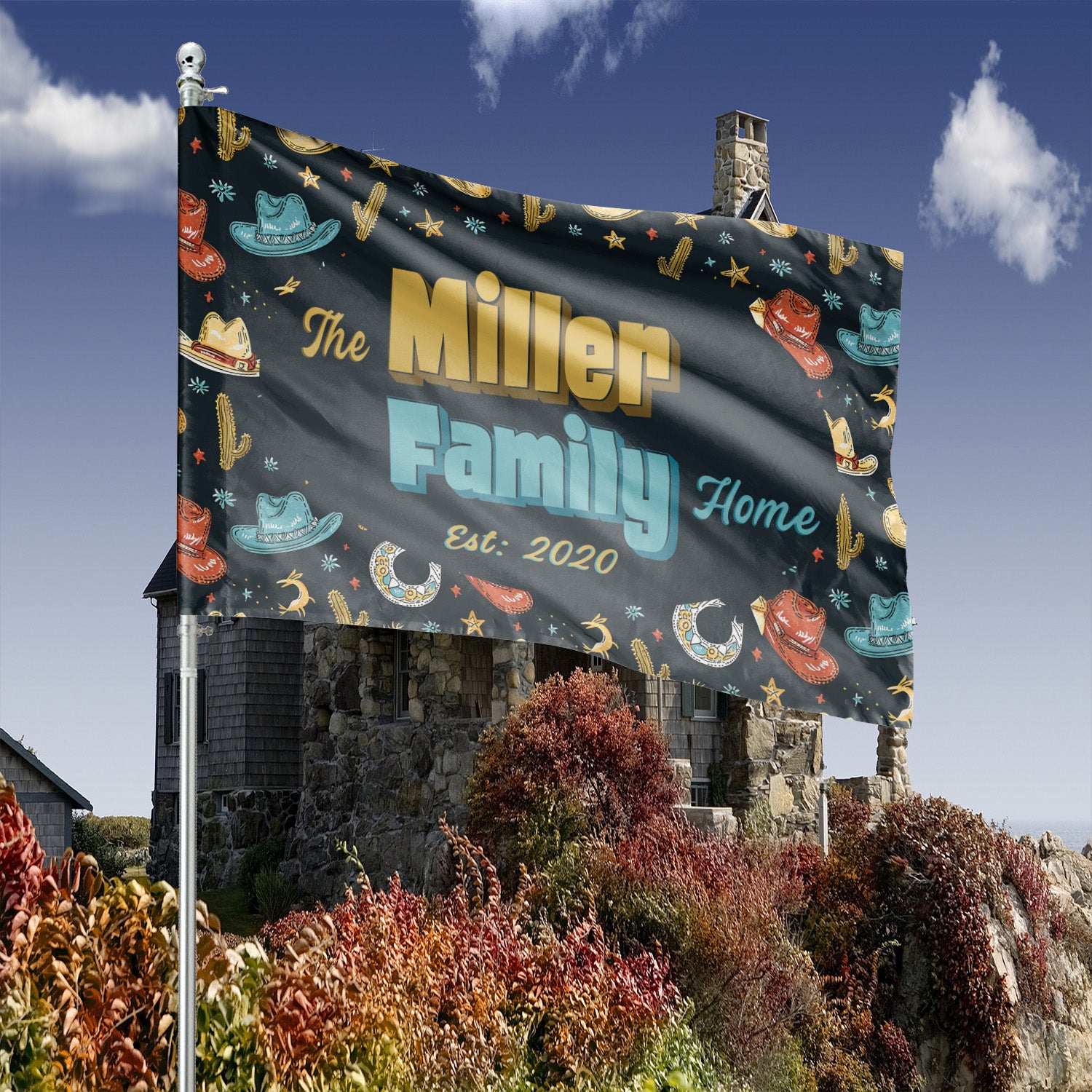 Custom HOUSE FLAGS | Welcome Garden Flag | Personalized Name | Double-Sided, UV Resistant Polyester | South Western Cowboy