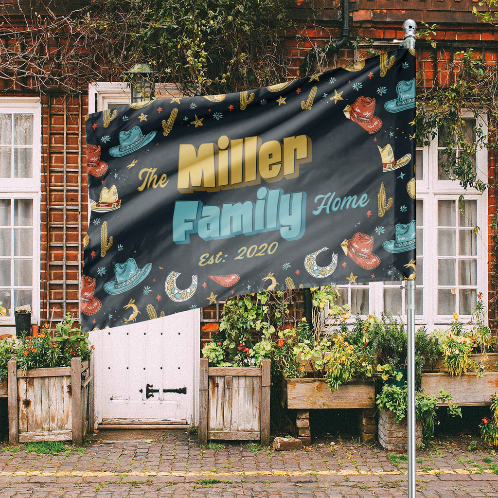 Custom HOUSE FLAGS | Welcome Garden Flag | Personalized Name | Double-Sided, UV Resistant Polyester | South Western Cowboy