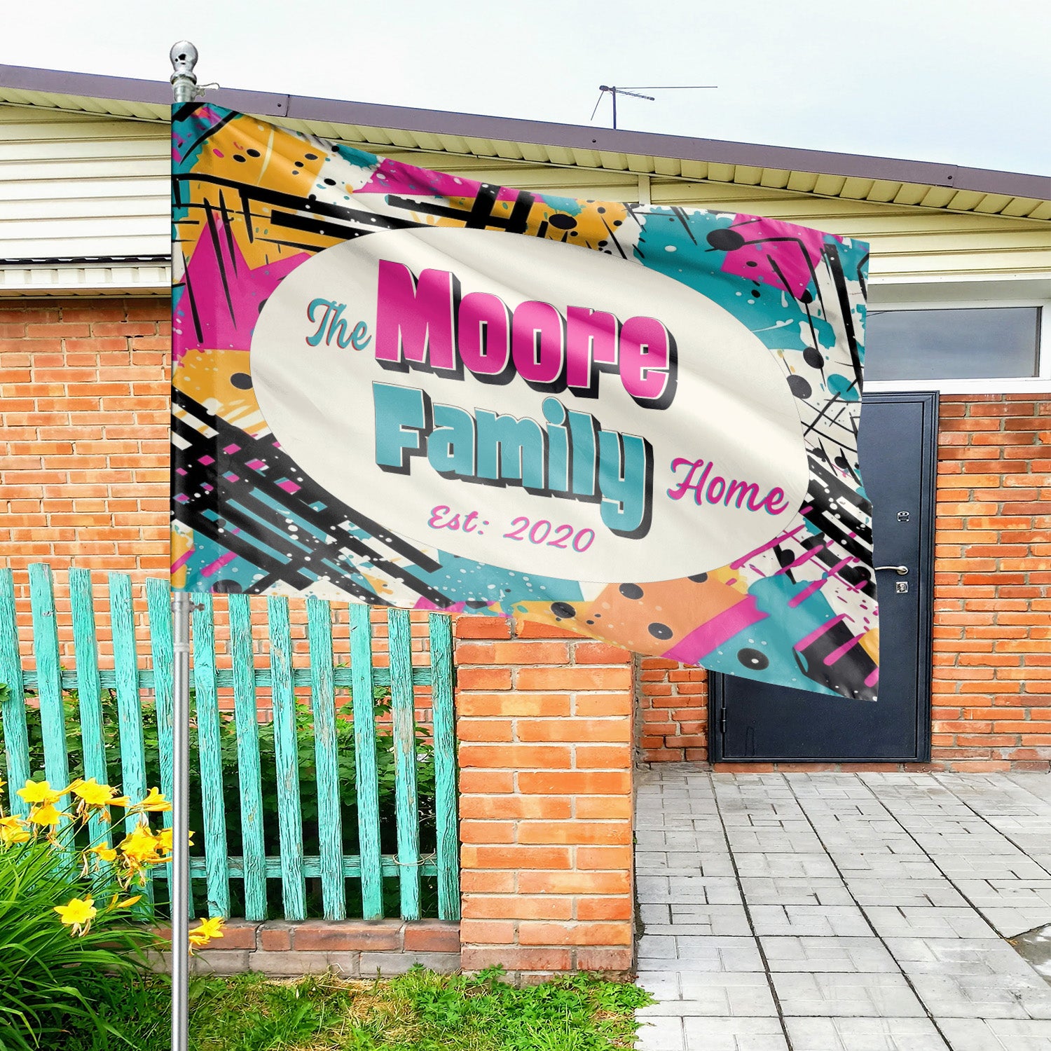 Custom GARDEN FLAGS | Welcome House Flag | Personalized Name | Double-Sided, UV Resistant Polyester | Abstract Splatter