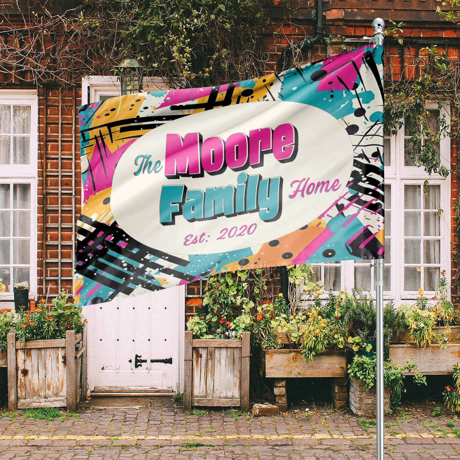 Custom HOUSE FLAGS | Welcome Garden Flag | Personalized Name | Double-Sided, UV Resistant Polyester | Abstract Splatter