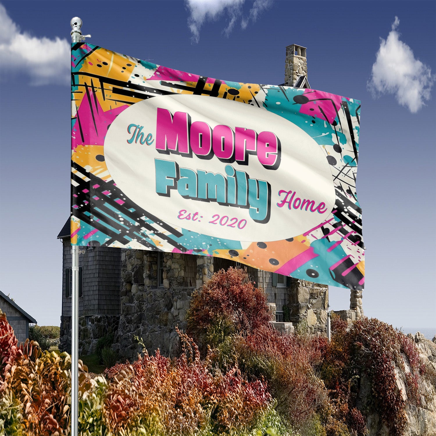 Custom HOUSE FLAGS | Welcome Garden Flag | Personalized Name | Double-Sided, UV Resistant Polyester | Abstract Splatter