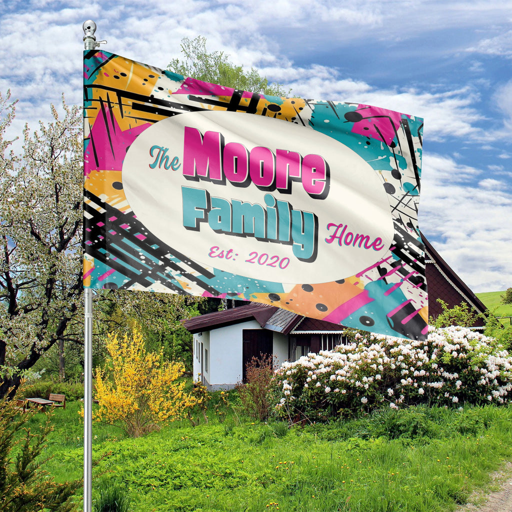 Custom GARDEN FLAGS | Welcome House Flag | Personalized Name | Double-Sided, UV Resistant Polyester | Abstract Splatter