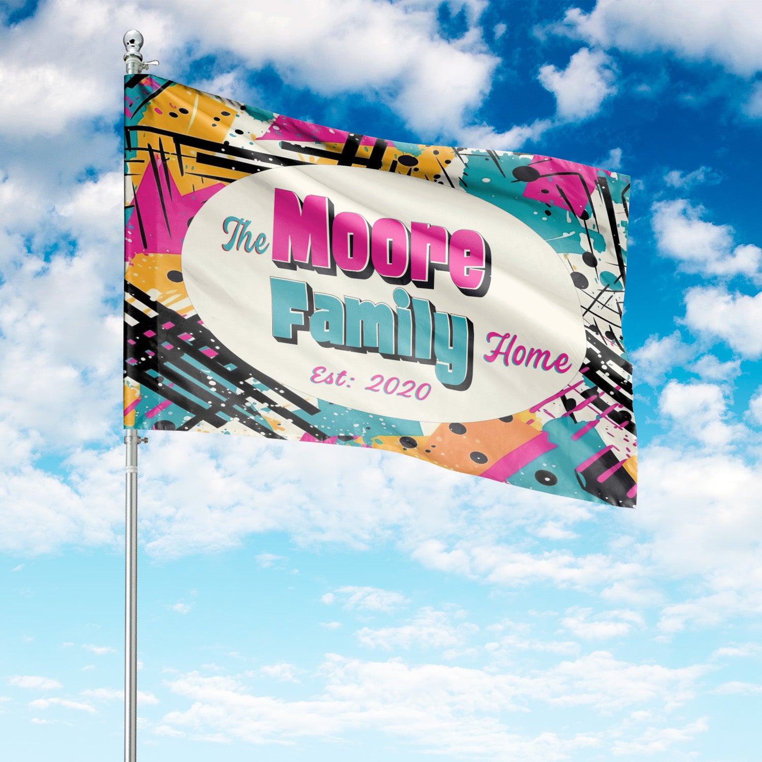 Custom GARDEN FLAGS | Welcome House Flag | Personalized Name | Double-Sided, UV Resistant Polyester | Abstract Splatter