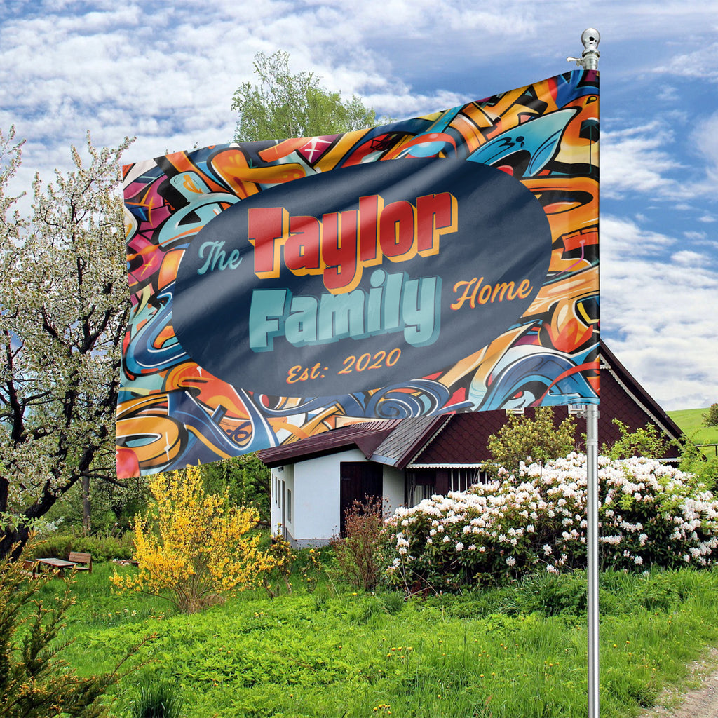 Custom HOUSE FLAGS | Welcome Garden Flag | Personalized Name | Double-Sided, UV Resistant Polyester | Abstract Graffiti