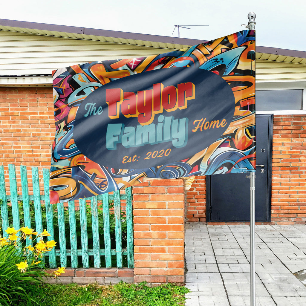 Custom HOUSE FLAGS | Welcome Garden Flag | Personalized Name | Double-Sided, UV Resistant Polyester | Abstract Graffiti