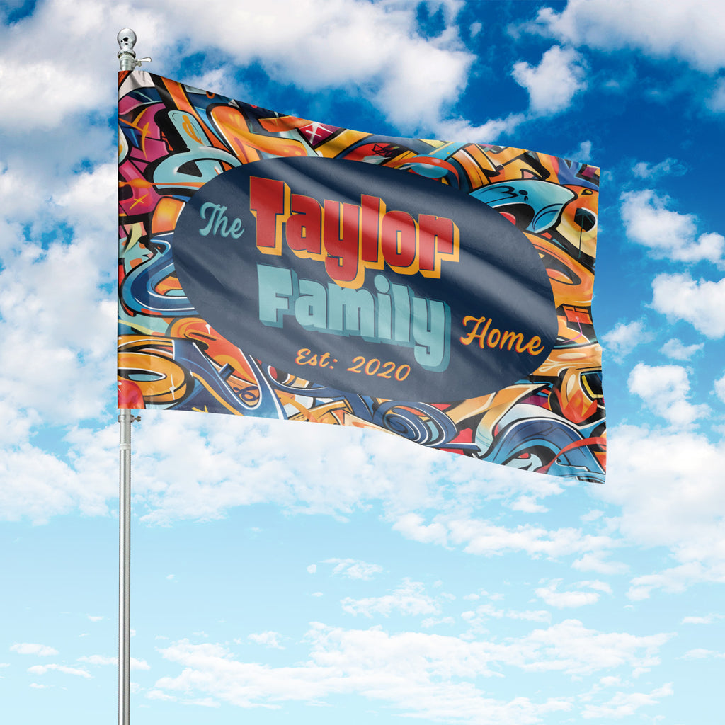 Custom HOUSE FLAGS | Welcome Garden Flag | Personalized Name | Double-Sided, UV Resistant Polyester | Abstract Graffiti