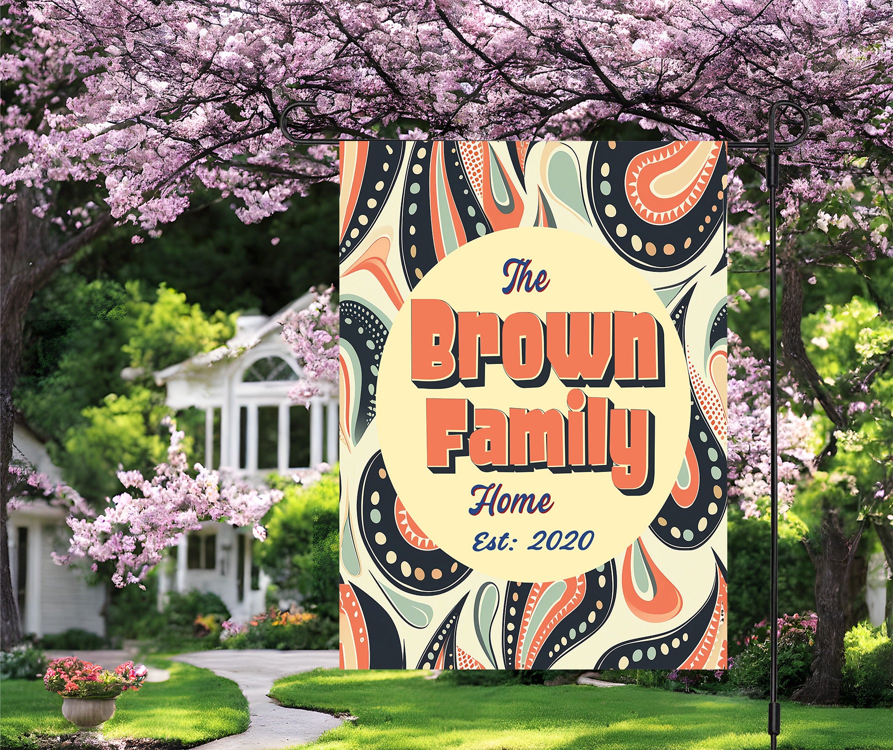 Custom GARDEN FLAGS | Welcome House Flag | Personalized Name | Double-Sided, UV Resistant Polyester | Pretty Paisley