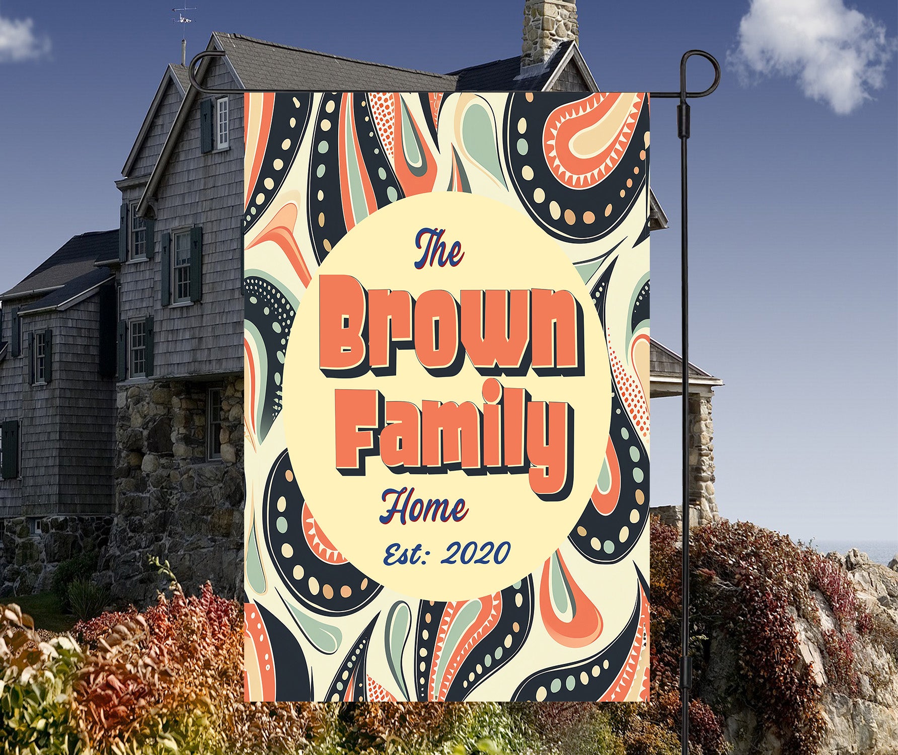 Custom GARDEN FLAGS | Welcome House Flag | Personalized Name | Double-Sided, UV Resistant Polyester | Pretty Paisley