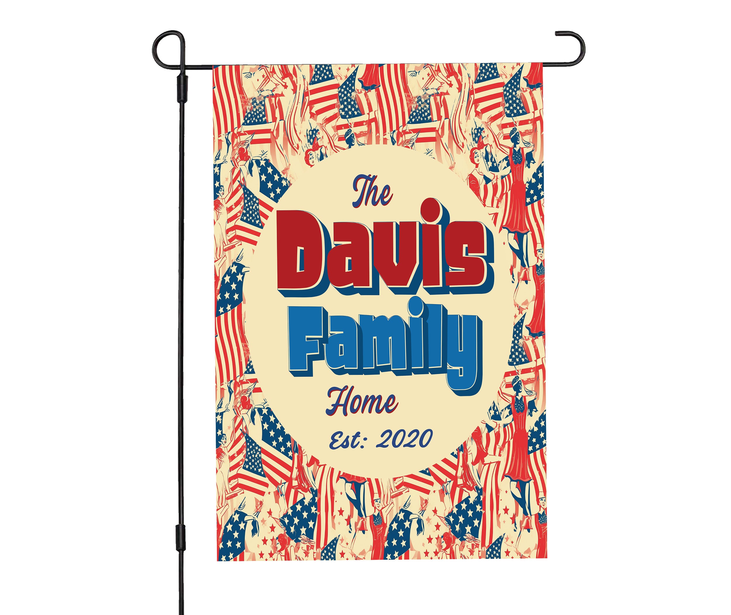 Custom GARDEN FLAGS | Welcome House Flag | Personalized Name | Double-Sided, UV Resistant Polyester | Vintage US Flag