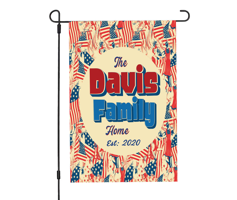 Custom HOUSE FLAGS | Welcome Garden Flag | Personalized Name | Double-Sided, UV Resistant Polyester | Vintage US Flag