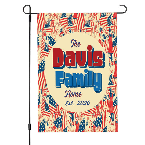 Personalized Patriotic All-Weather Garden Flags for Outside. House Flag Custom Family Last Name Est. Year Sign - Double Sided, UV Resistant Polyester - Various Sizes - Outdoor Decoration