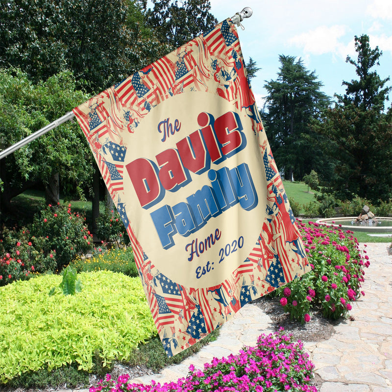 Custom HOUSE FLAGS | Welcome Garden Flag | Personalized Name | Double-Sided, UV Resistant Polyester | Vintage US Flag