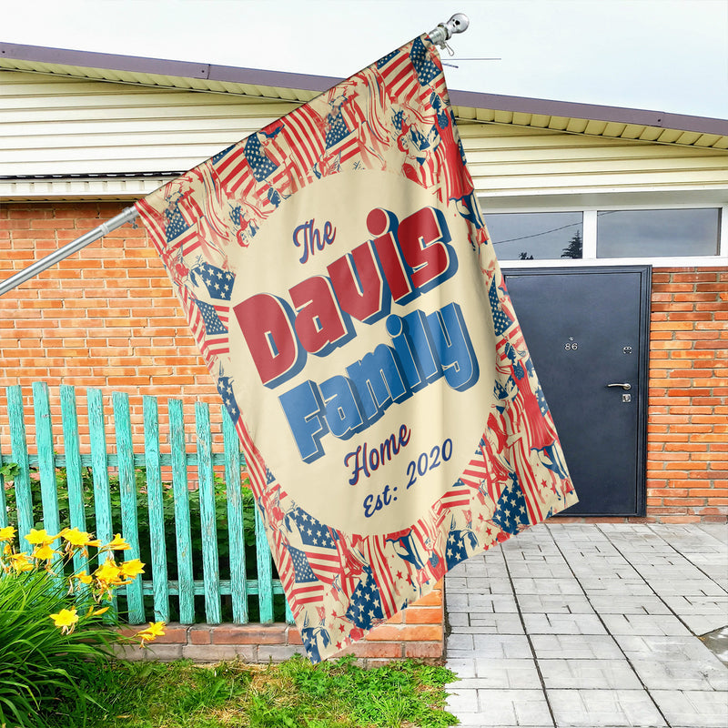 Custom HOUSE FLAGS | Welcome Garden Flag | Personalized Name | Double-Sided, UV Resistant Polyester | Vintage US Flag