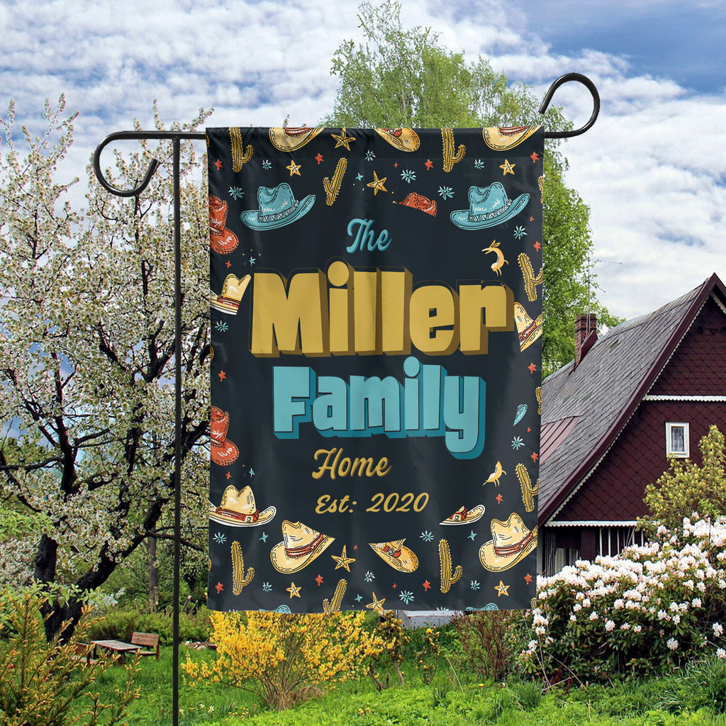 Custom HOUSE FLAGS | Welcome Garden Flag | Personalized Name | Double-Sided, UV Resistant Polyester | South Western Cowboy