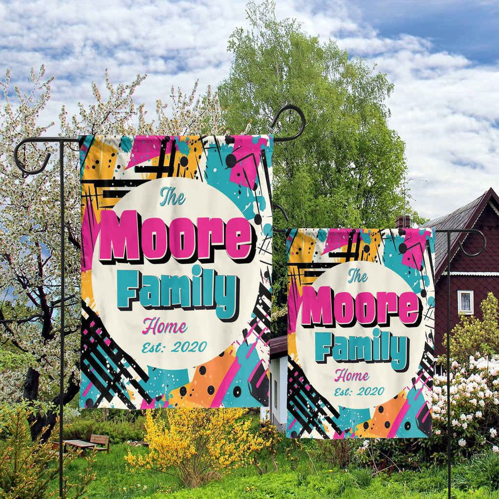 Custom GARDEN FLAGS | Welcome House Flag | Personalized Name | Double-Sided, UV Resistant Polyester | Abstract Splatter