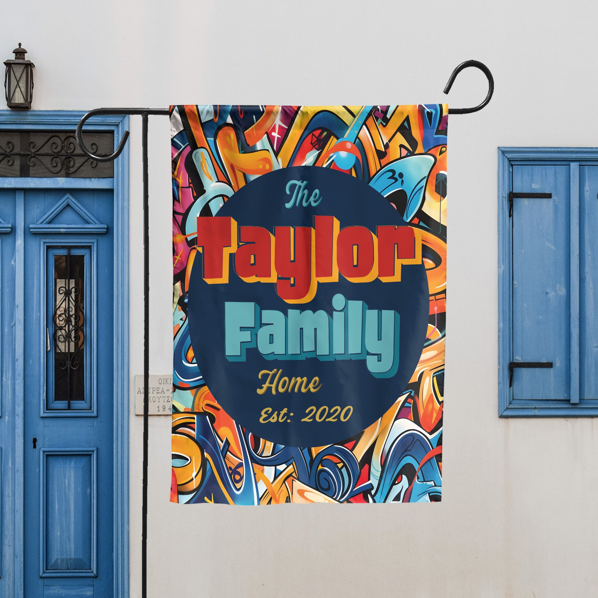 Custom HOUSE FLAGS | Welcome Garden Flag | Personalized Name | Double-Sided, UV Resistant Polyester | Abstract Graffiti