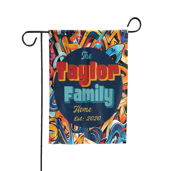 Personalized Summer Spring urban Graffiti Garden Flags for Outside. Custom Welcome House flag with Family Name. Decorative Outdoor Sign. Double Sided, UV Resistant Polyester - Various Sizes