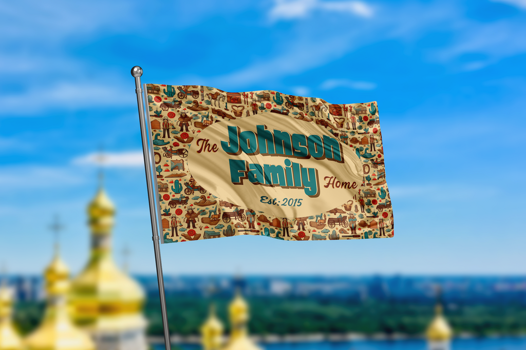 Custom GARDEN FLAGS | Welcome House Flag | Personalized Name | Double-Sided, UV Resistant Polyester | Wild West Village